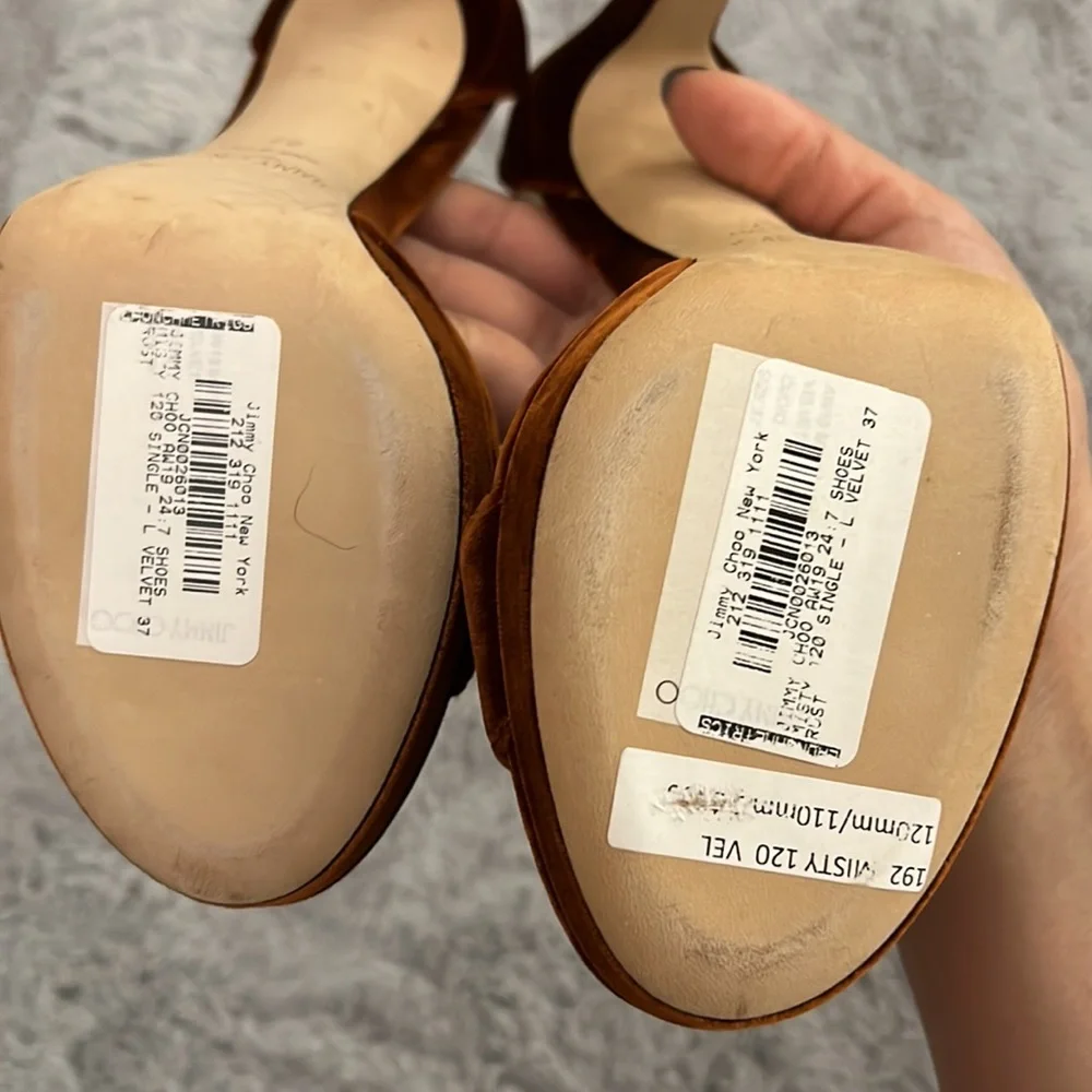 Jimmy Choo Misty 120 Velvet Heeled Sandals In Rust - Picture 8 of 14